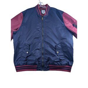 Gap Varsity Bomber Jacket Mens XL Navy Burgundy Full Zip Button Pockets Retro